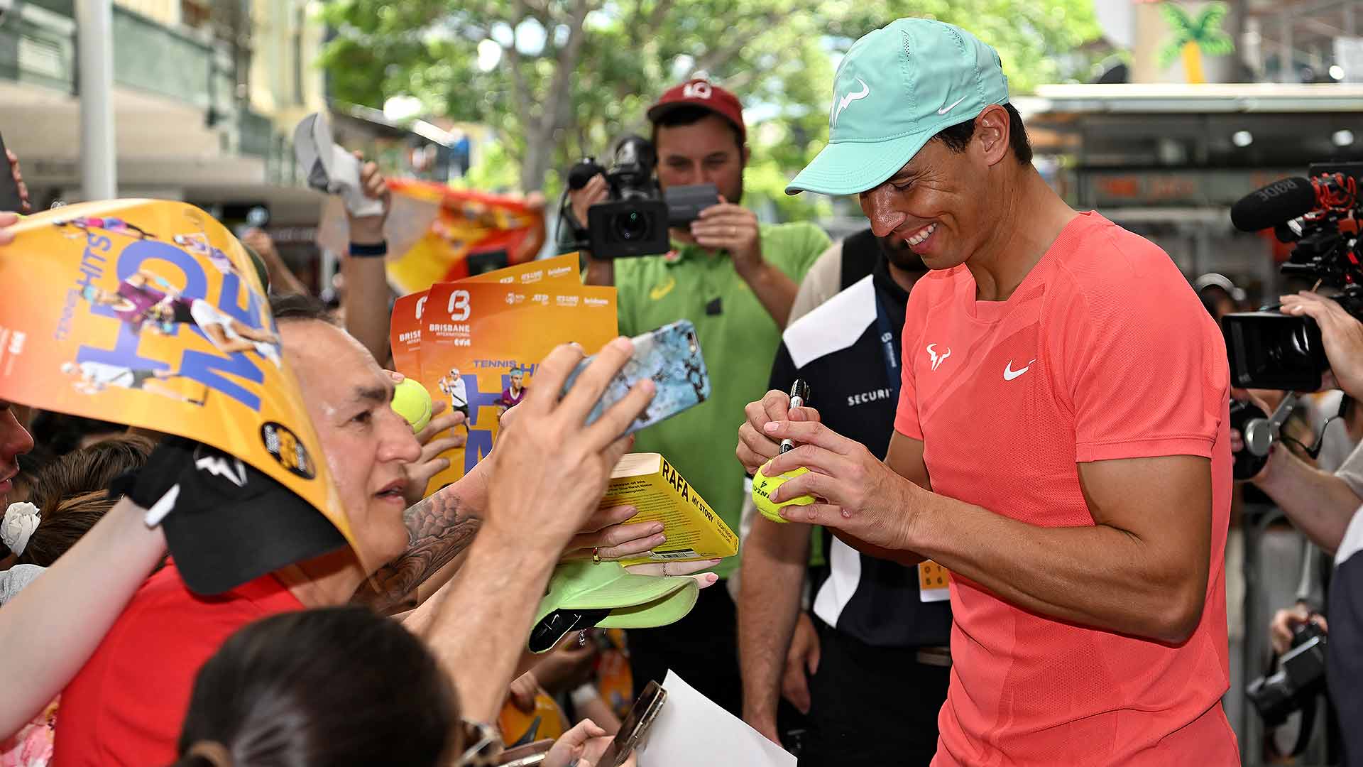 Rafael Nadal greets fans in Brisbane's Queen Street Mall.