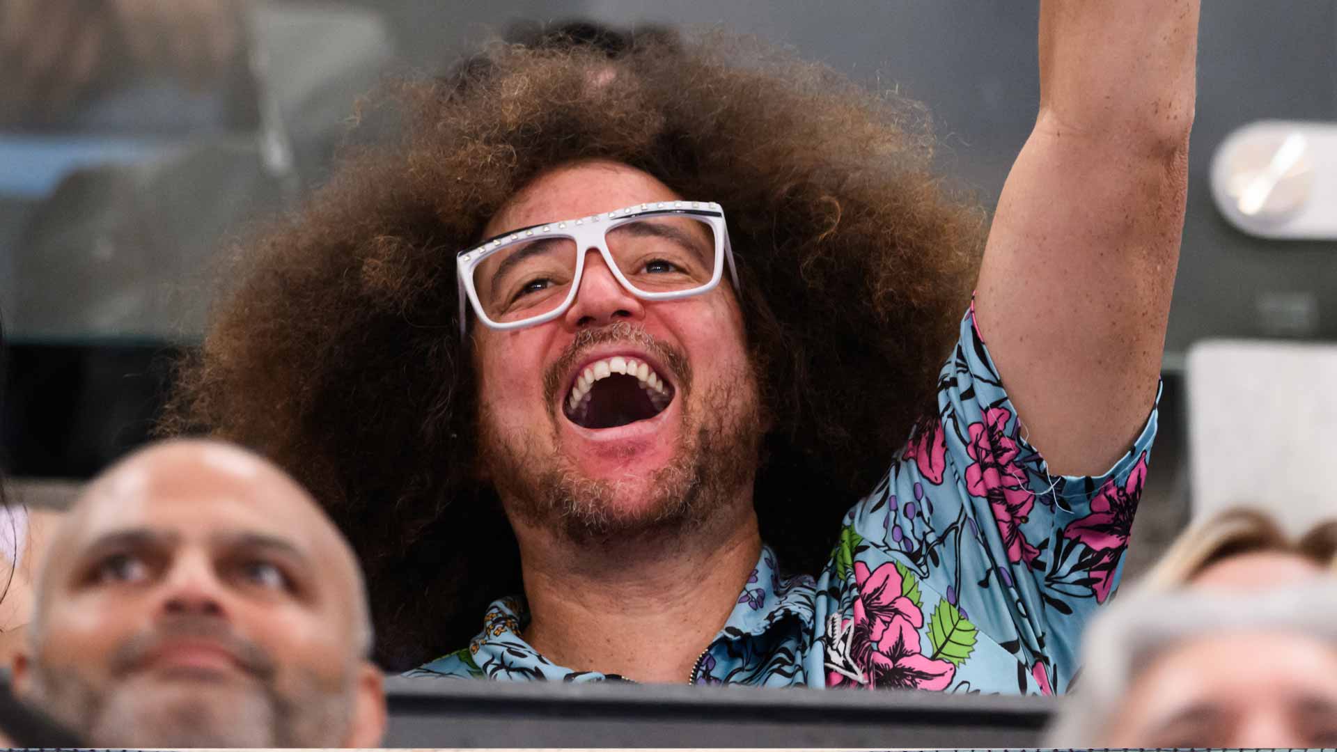 Redfoo watches the final United Cup quarter-final inside Ken Rosewall Arena.