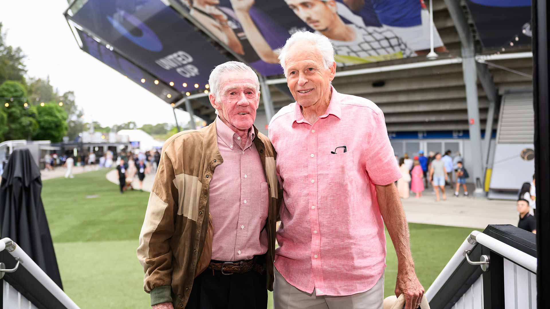 Ken Rosewall and Chilean captain Jaime Fillol at the United Cup.