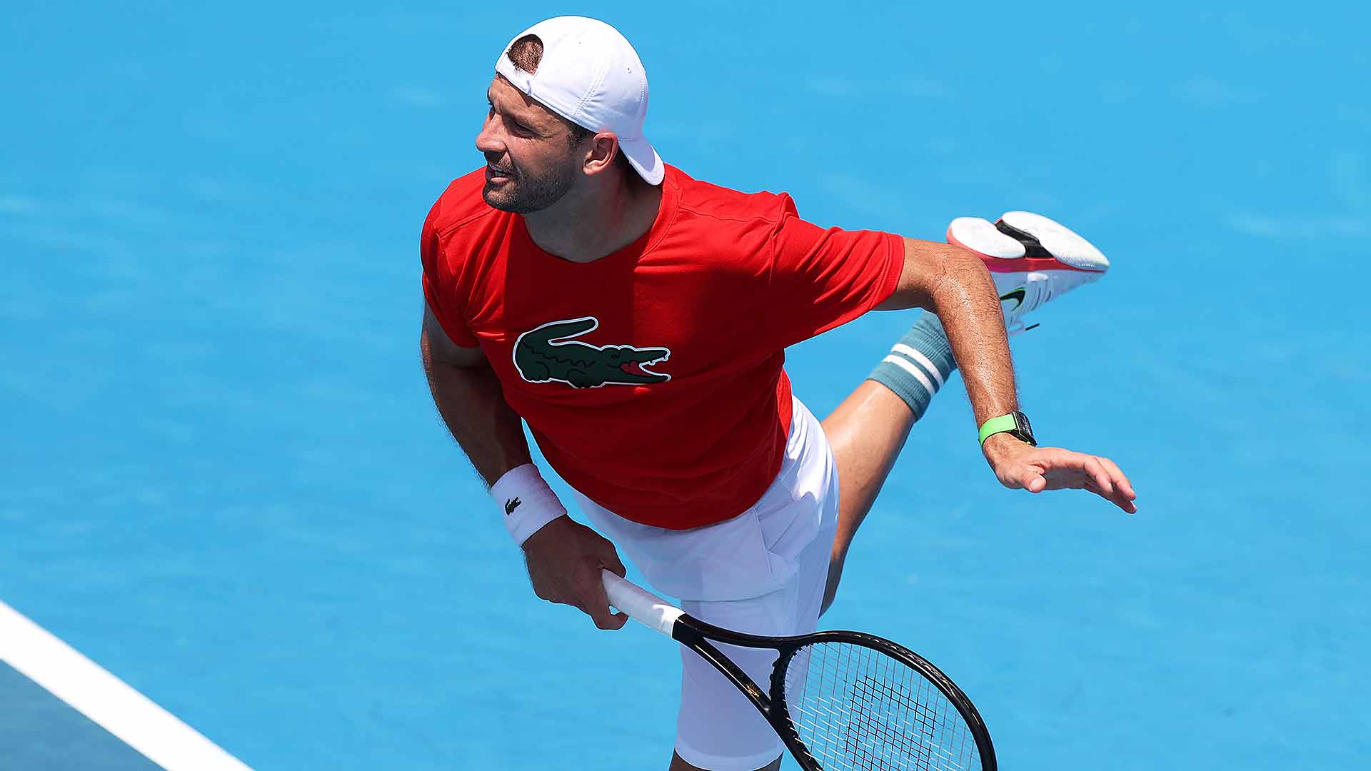 Grigor Dimitrov prepares for the Australian Open at Melbourne Park, where he reached the semi-finals in 2017.