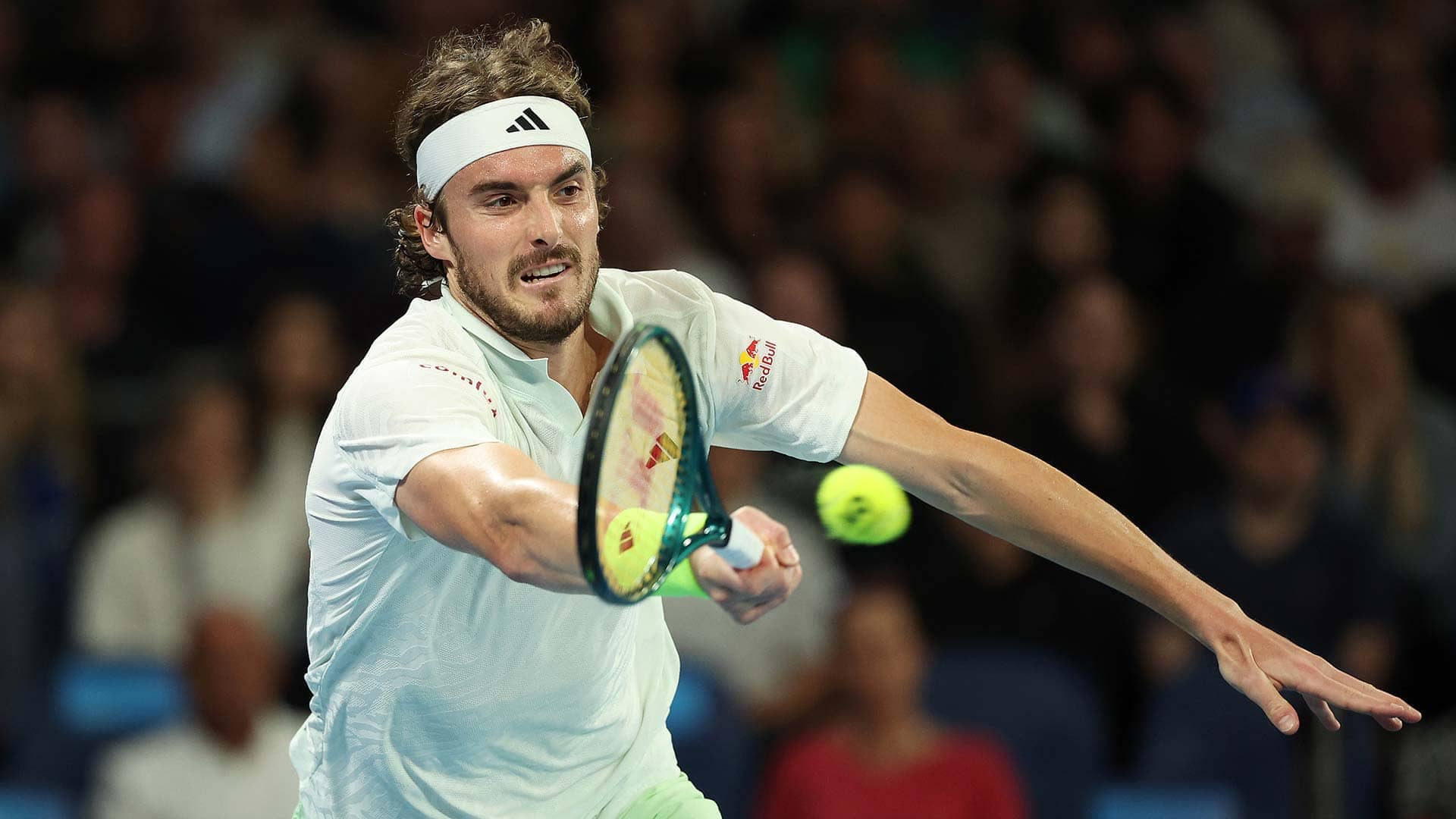 Stefanos Tsitsipas in action on Sunday in Melbourne.