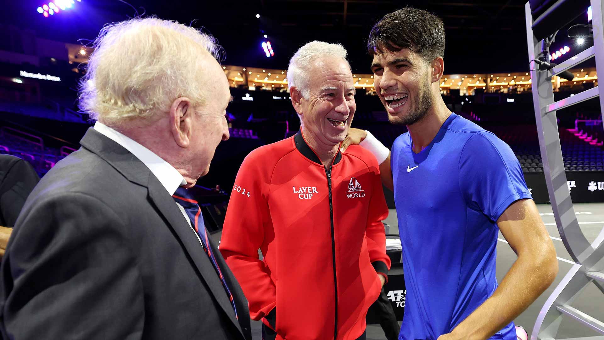 Rod Laver, John McEnroe and Carlos Alcaraz spend time together this week at Berlin's Uber Arena.